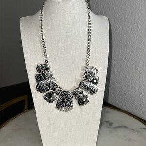 Paparazzi necklace set earrings silver tone black rhinestones clear gray New